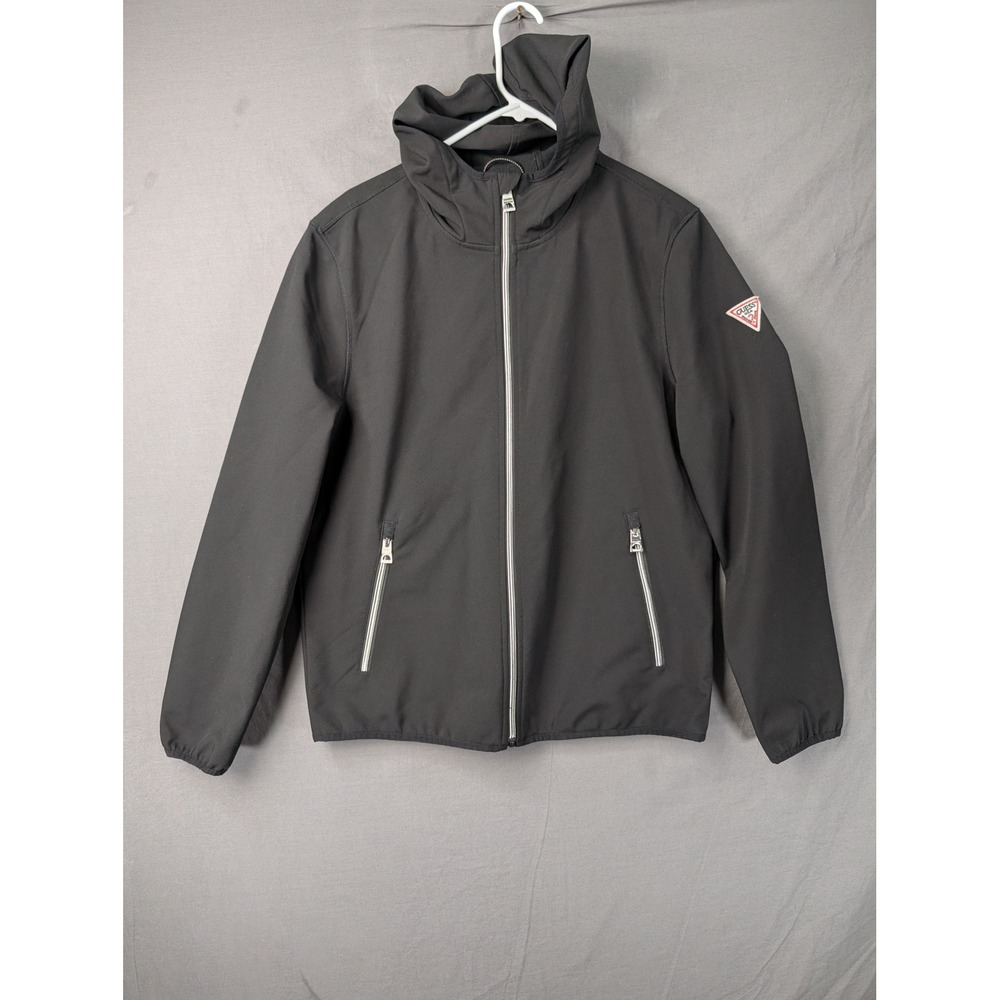 Guess Mens Softshell Hooded Jacket Black Full Zip 119PP689 Size Medium